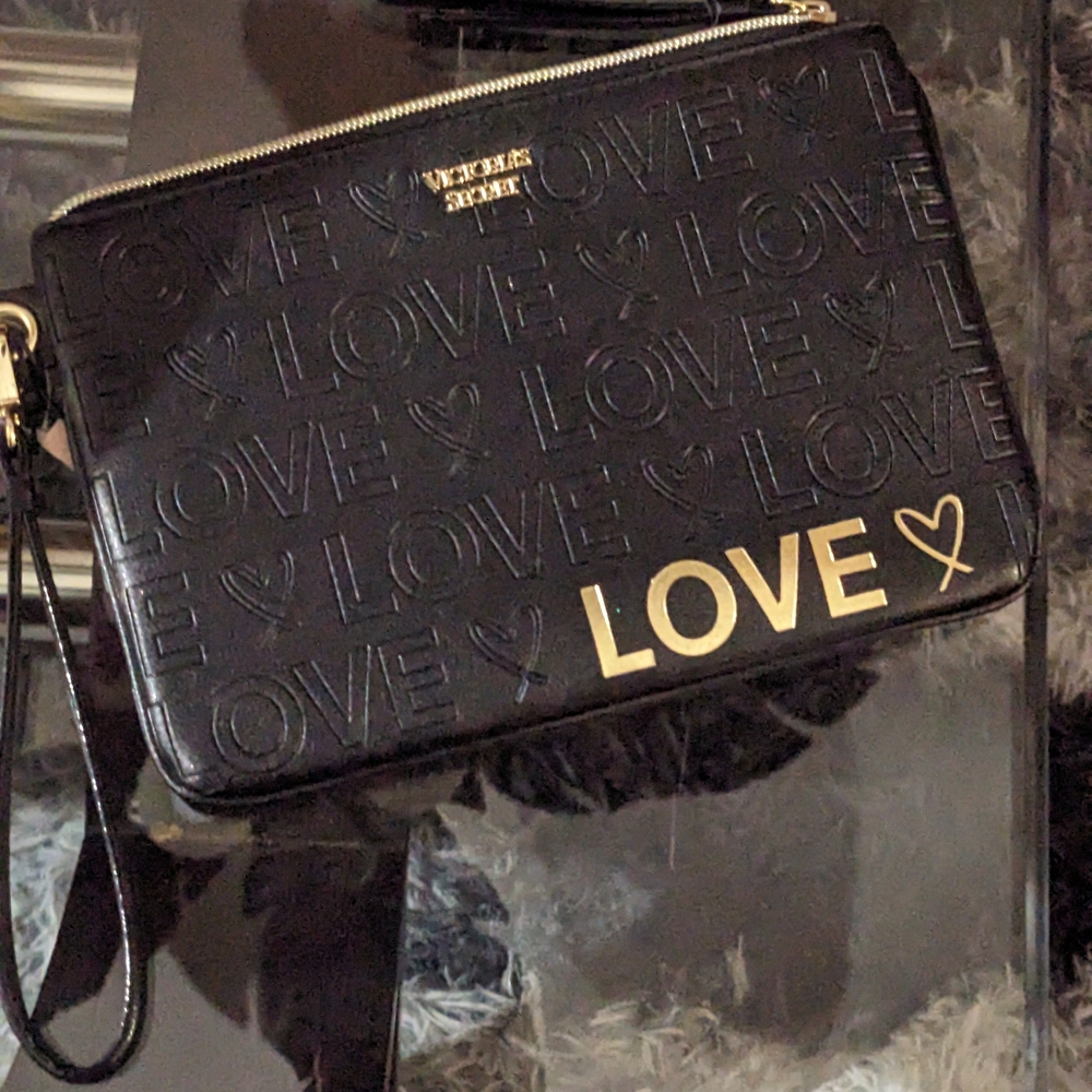 Victoria's Secret Black and Gold LOVE Wristlet NWT